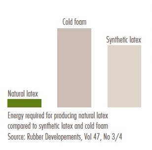 Energy required for producing natural latex vs synthetic latex and cold foam